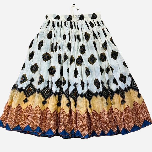 Huntington Ridge Dresses & Skirts - Huntington Ridge Large Boho Peasant Gypsy Hippie Pleated Skirt Navy Gold Cream